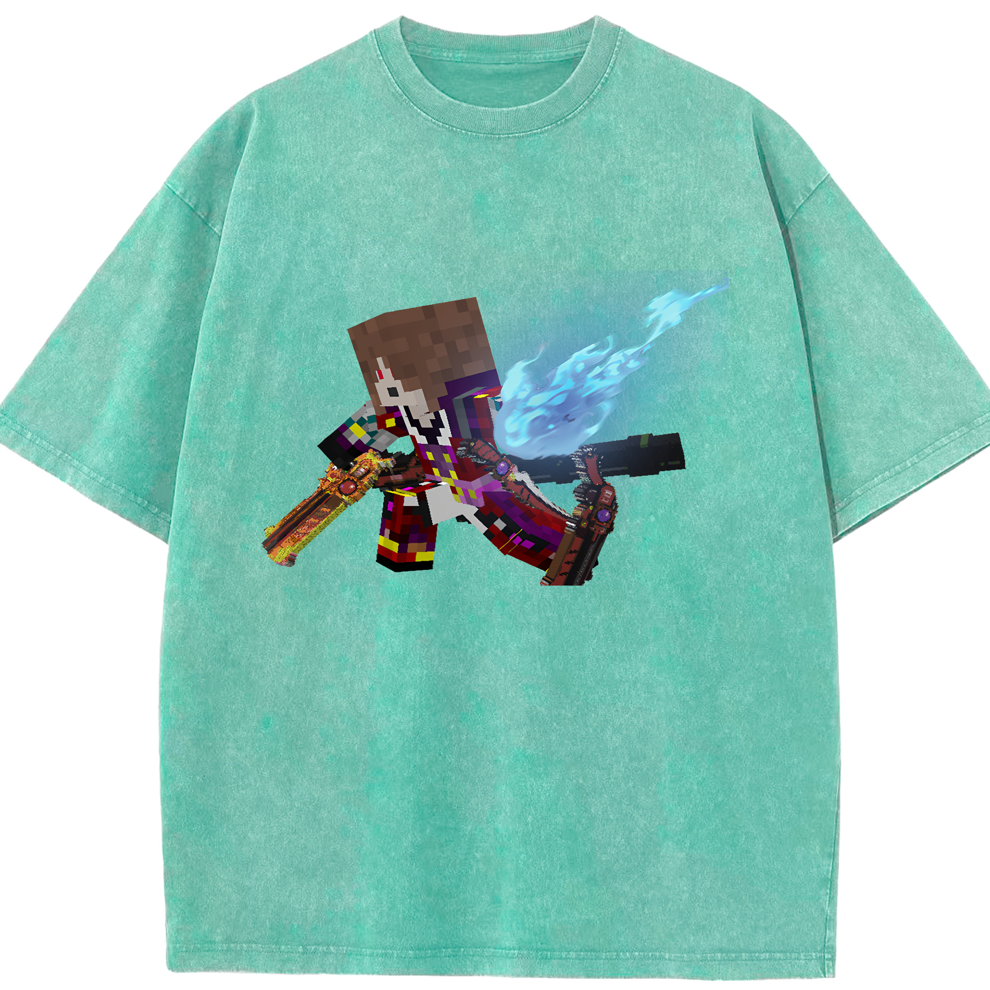 （画像用） マインクラフト ブロックの世界 Minecraft MC Block world 綿100% ヴィンテージ風 半袖Tシャツ（フロントプリント）